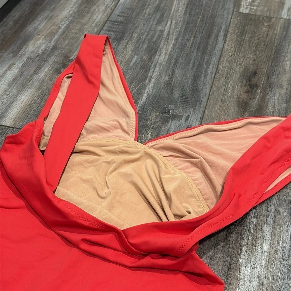 J. Crew Plunge V-Neck One-Piece Swimsuit Red size 10